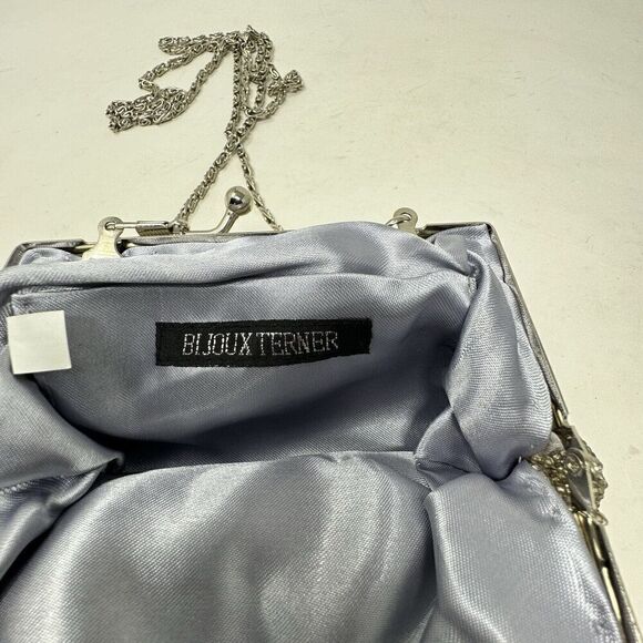 Bijoux Terner‎ Evening Clutch Silver Beaded Pattern Spider Web Shoulder Strap - Picture 4 of 10